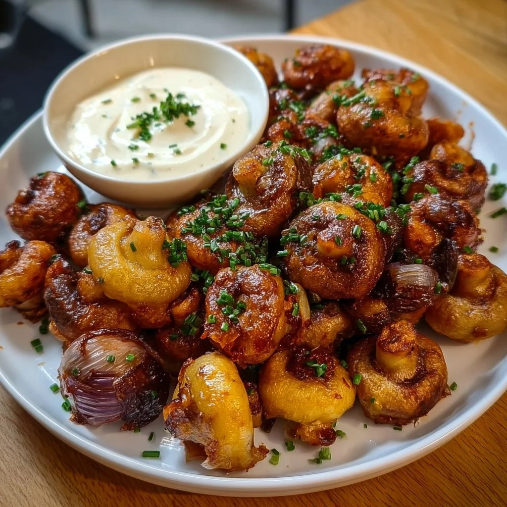 Gebratene Champignons mit Knoblauchdip