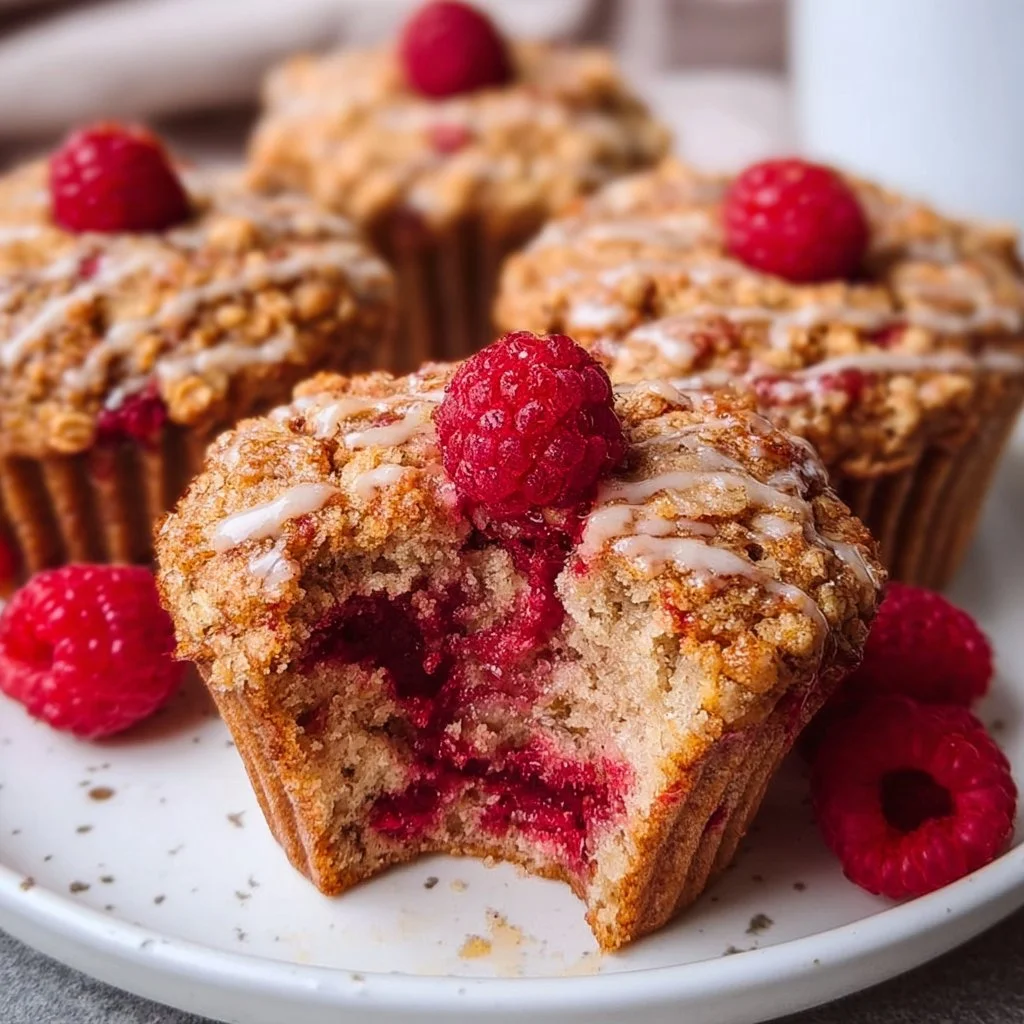 Gesunde Himbeer-Muffins mit Haferflocken-Streuseln