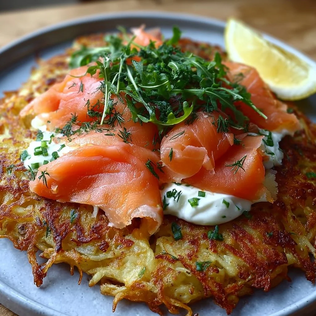 Großer Rösti mit Frischkäse und Lachs