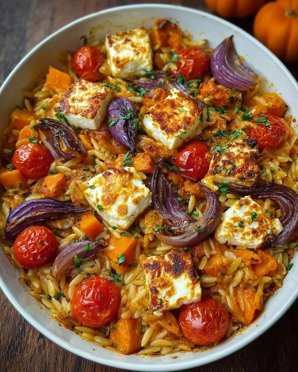 Herbstlicher Halloumi Orzo Auflauf