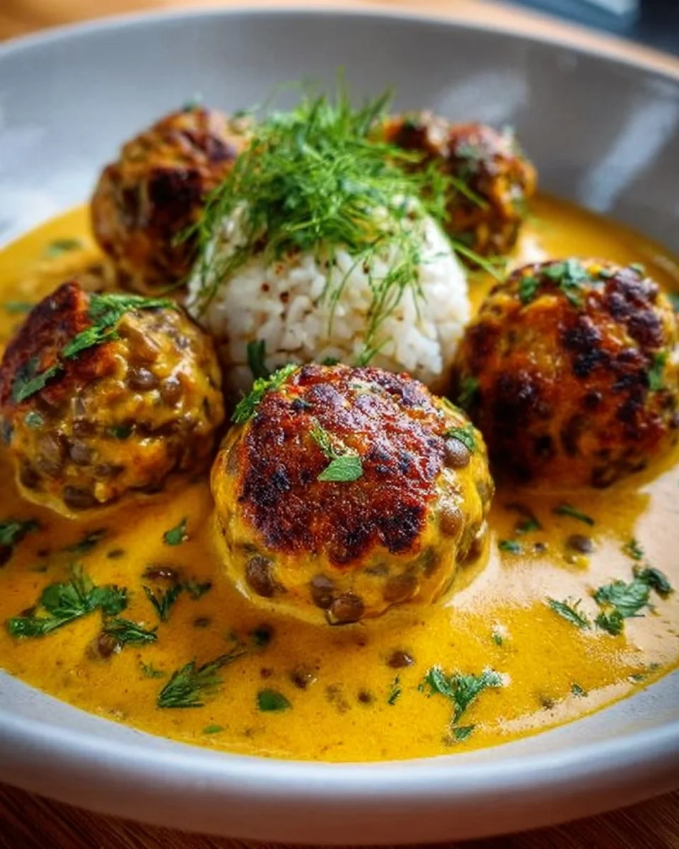 Vegane Linsenknödel in Curry-Sauce