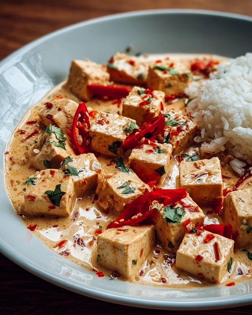 Würziger Tofu in cremiger Kokossoße