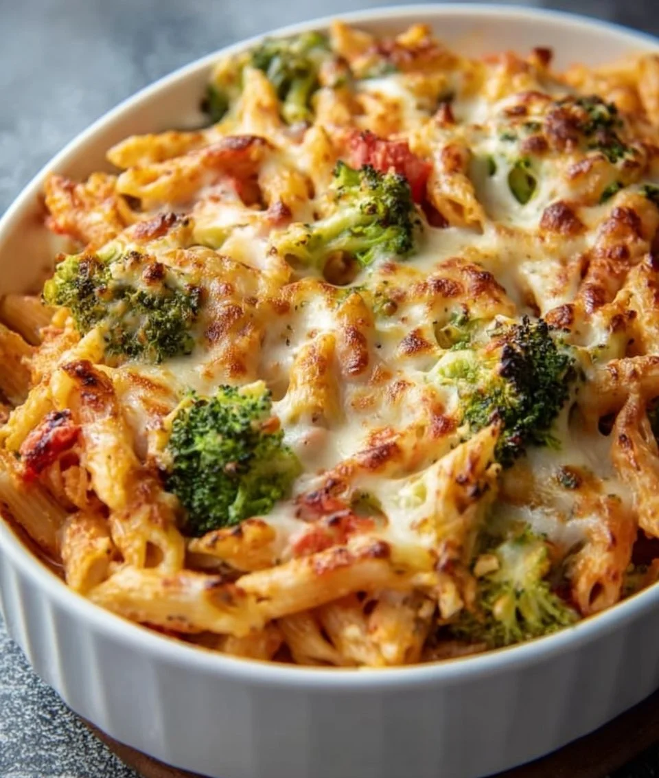 Brokkoli Nudelauflauf mit Tomaten Käsesauce