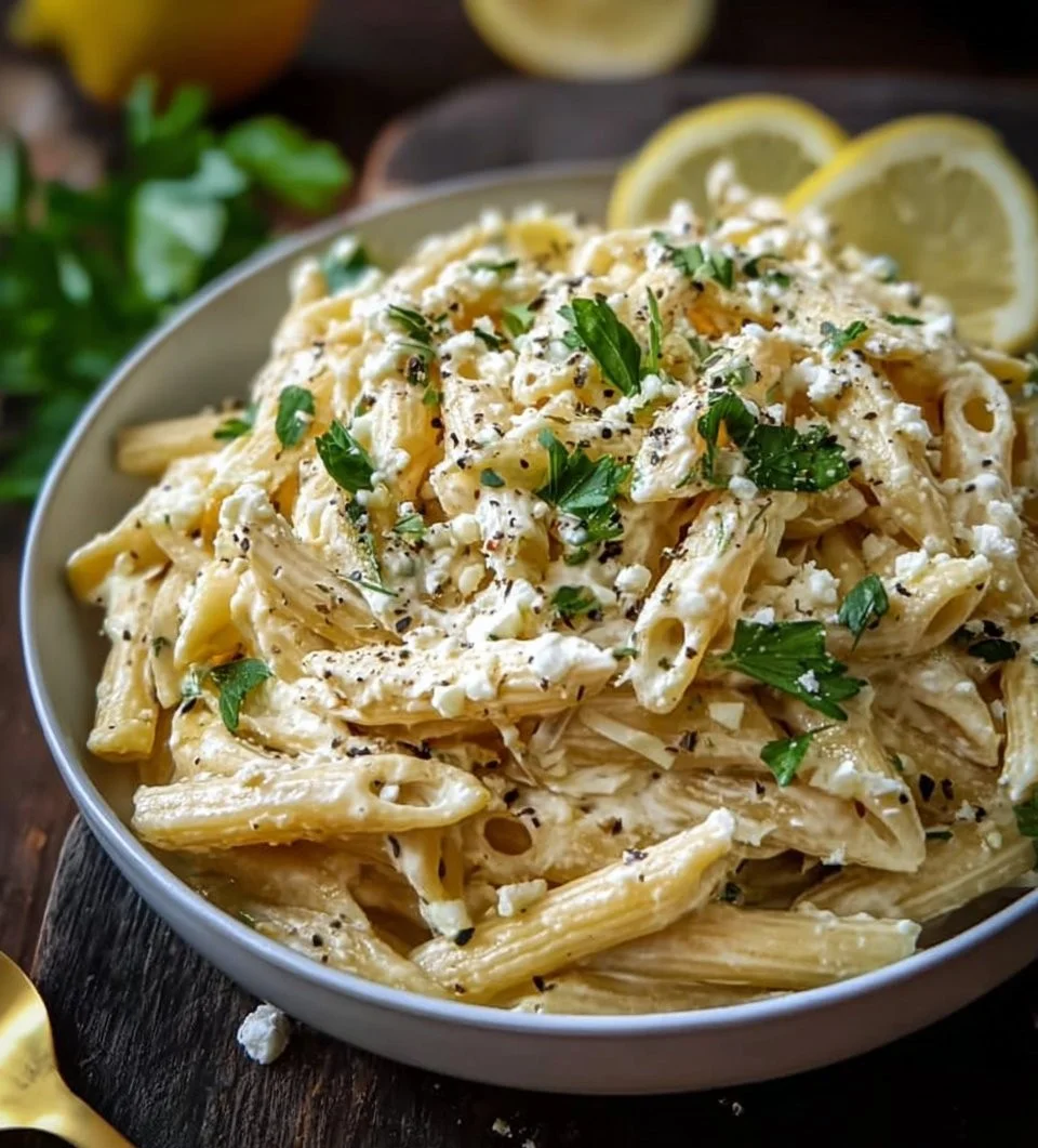 Cremige Zitronen- Feta-Pasta