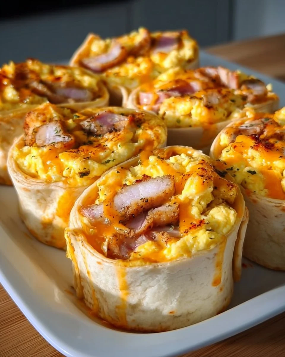 Frühstücksrollen mit Rührei, Käse und Putenstreifen