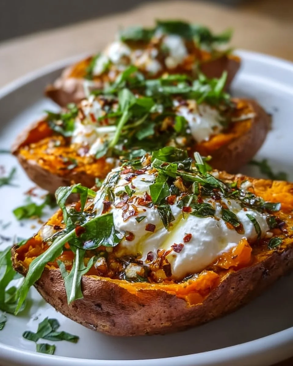 Gefüllte Süßkartoffeln mit Burrata