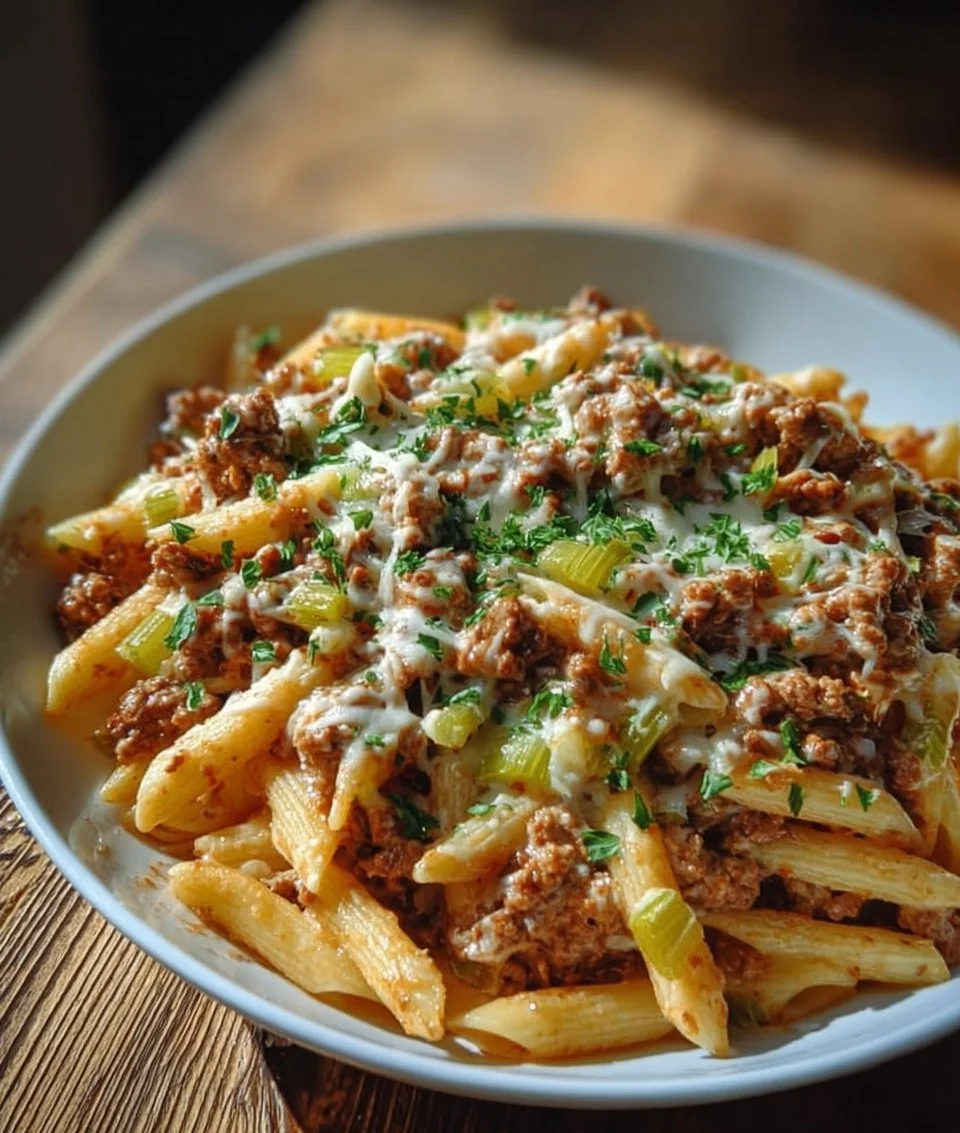 Käse-Lauch Pasta mit Hackfleisch