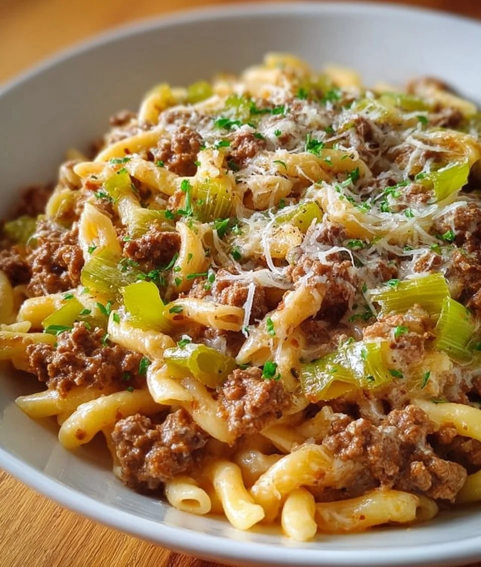 Käse-Lauch Pasta mit Hackfleisch