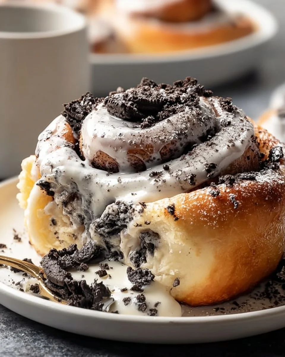Oreo Zimtschnecken auf einem Teller, frisch gebacken und verführerisch