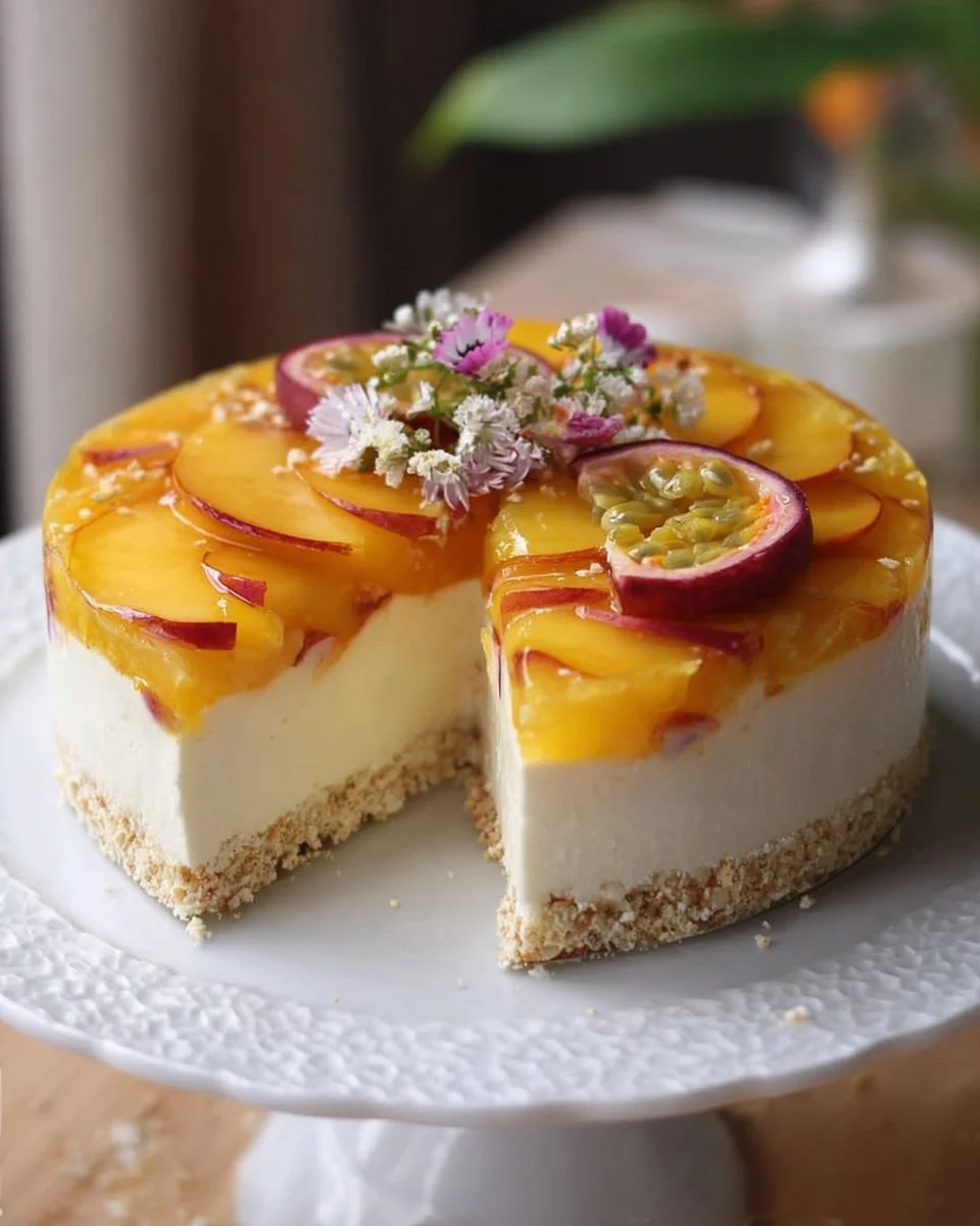Pfirsich-Maracuja Torte ohne Backen – fruchtig & cremig
