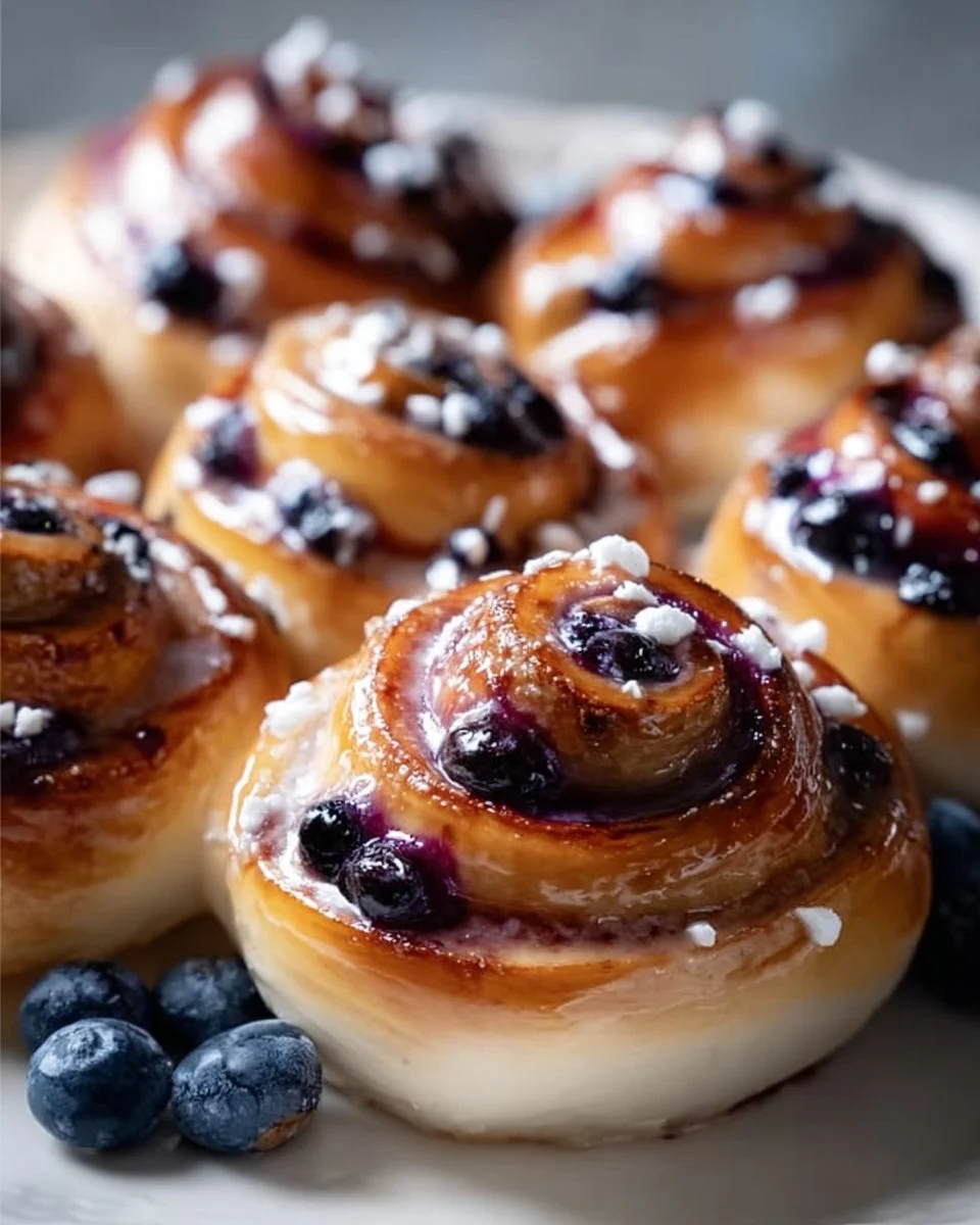 Schwedische Blaubeer-Schnecken frisch aus dem Ofen, perfekt für jede Kaffeetafel.