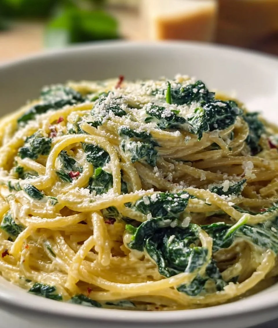 Spaghetti mit Spinat- Frischkäse-Sauce