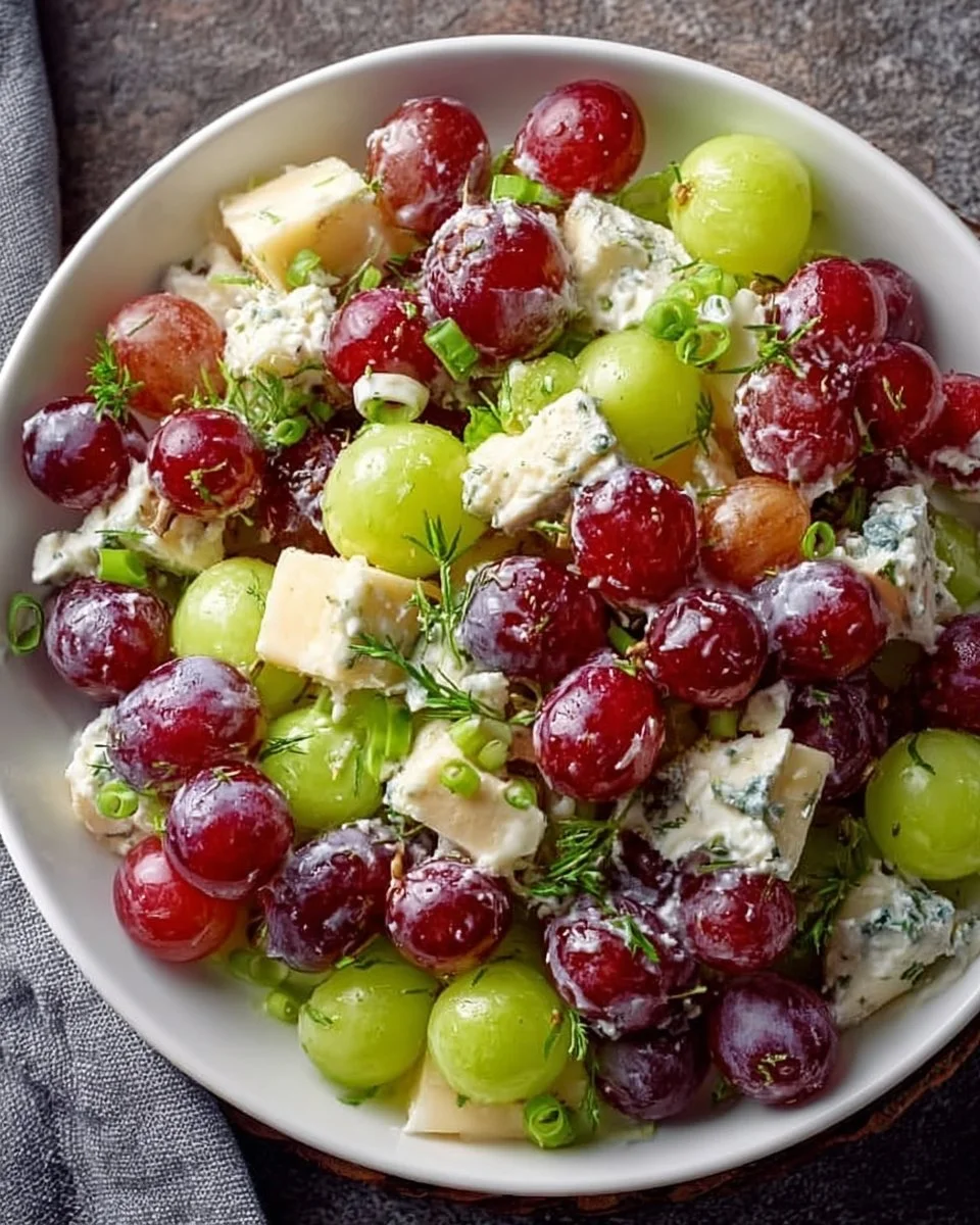Cremiger Trauben-Käse-Salat mit frischen Trauben und Käse, schnell zubereitet.