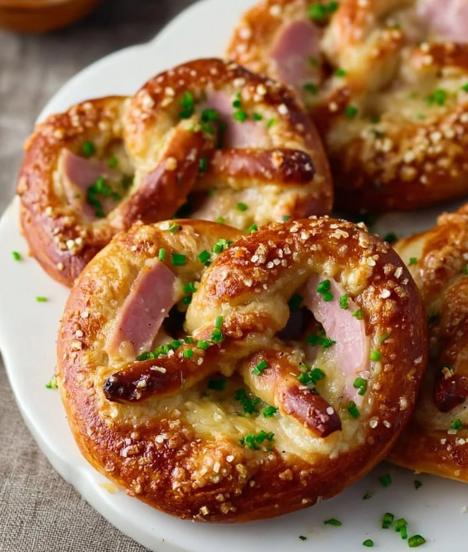 Überbackene Brezeln mit Schinken und Käse