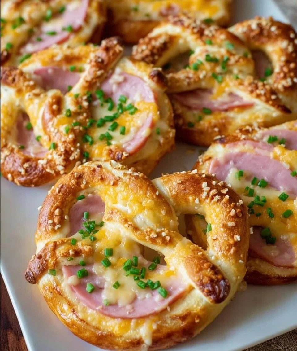 Überbackene Brezeln mit Schinken und Käse