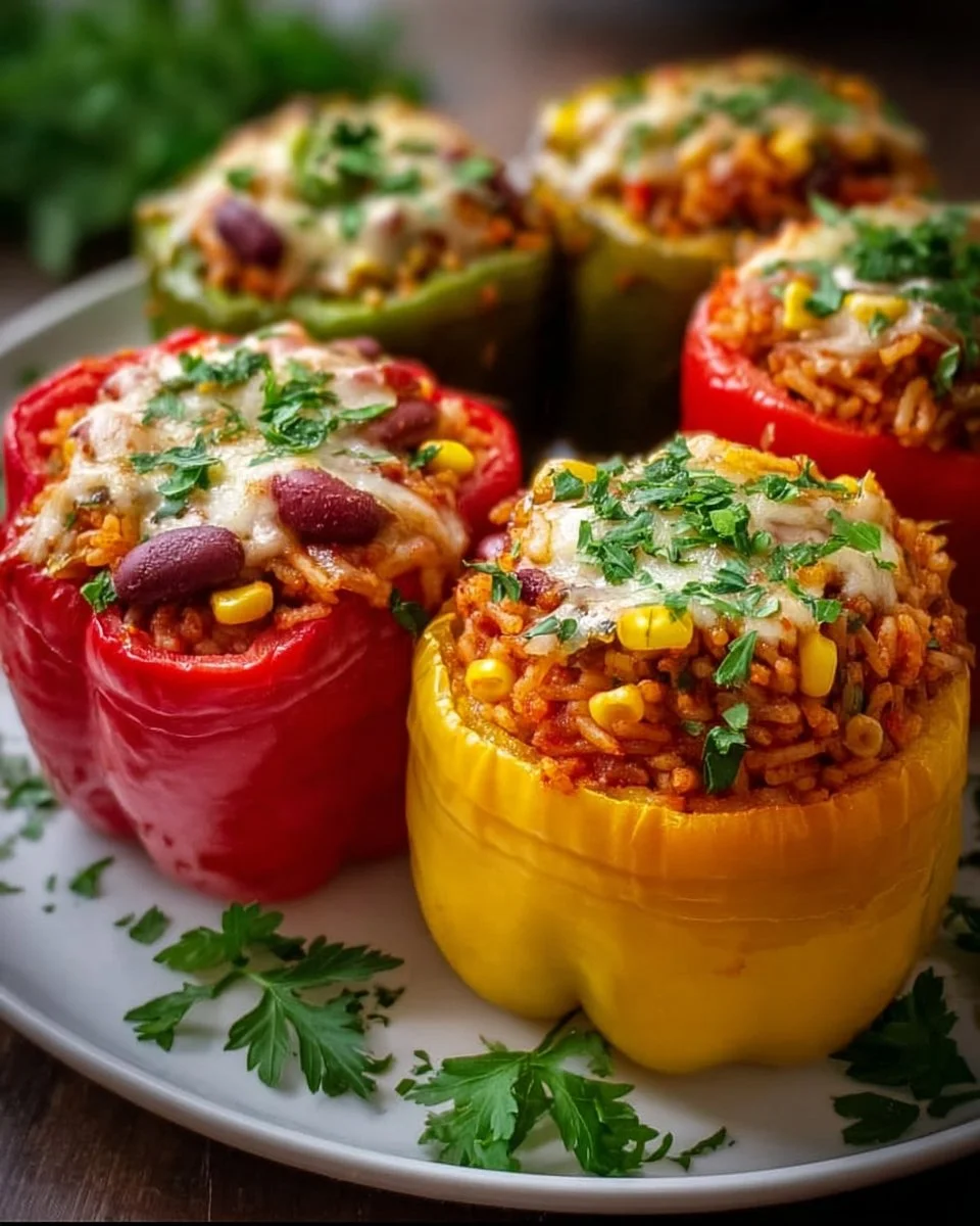 Vegetarische Gefüllte Paprika mit Reis – bunt & herzhaft