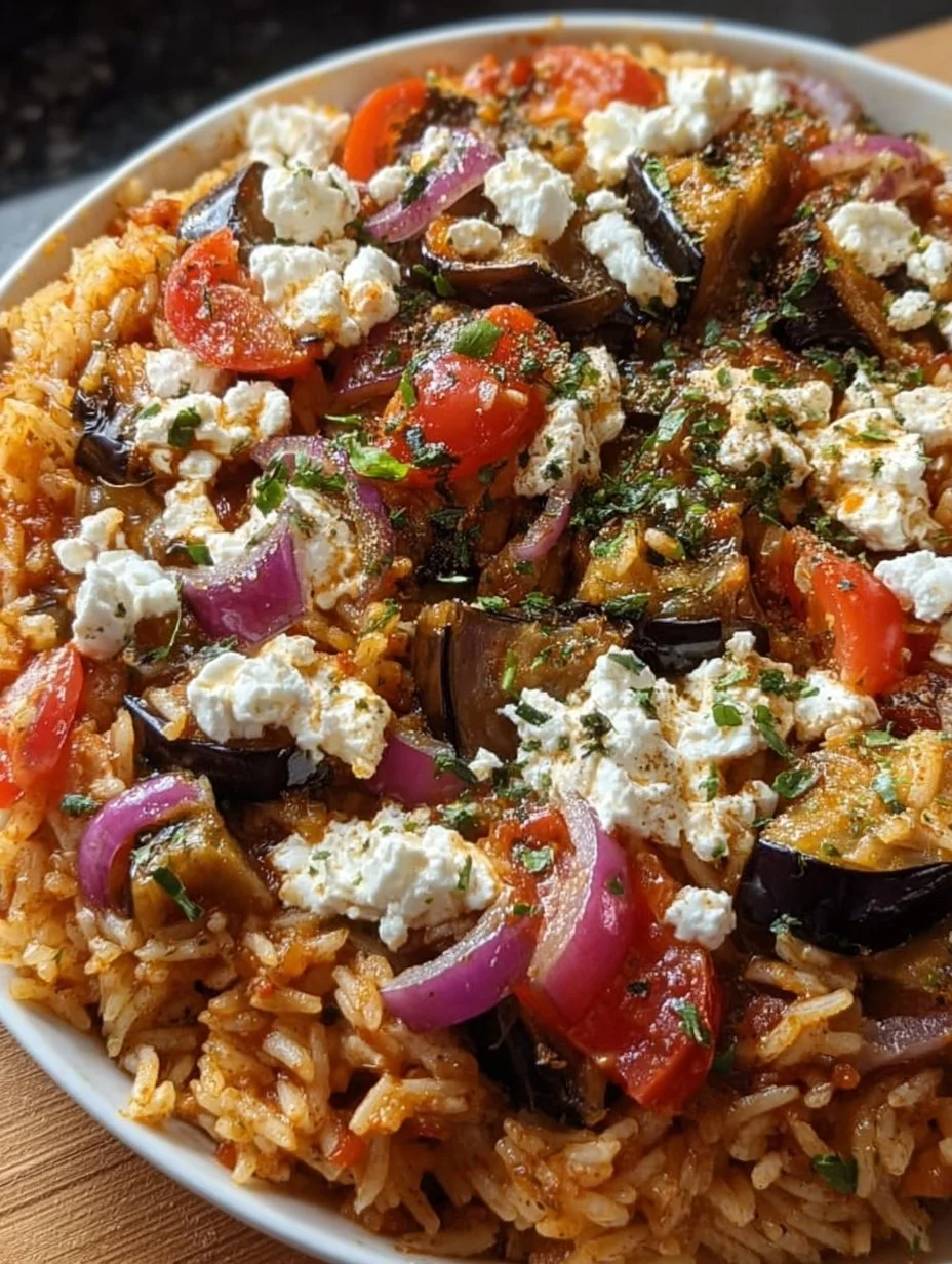 Auberginen-Reispfanne mit Feta