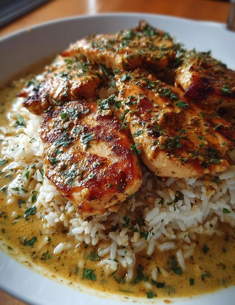 Bedecktes Hähnchen und Reis