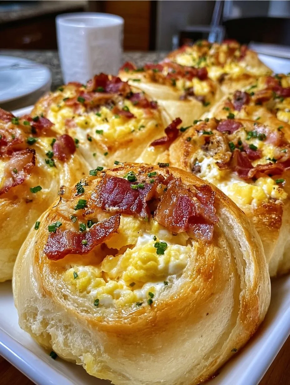 Breakfast rolls with scrambled eggs, cheese, and bacon
