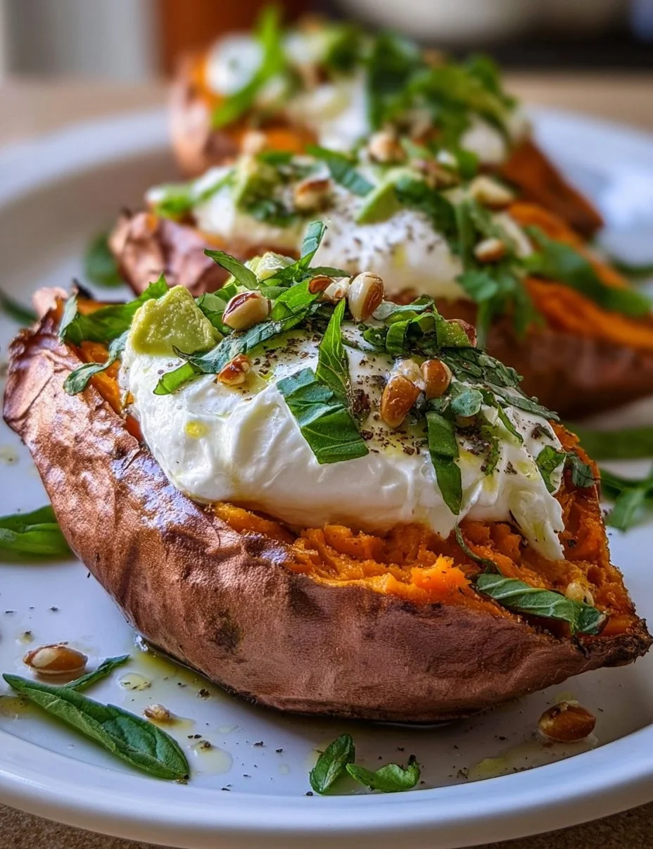 Gefüllte Süßkartoffel mit Burrata