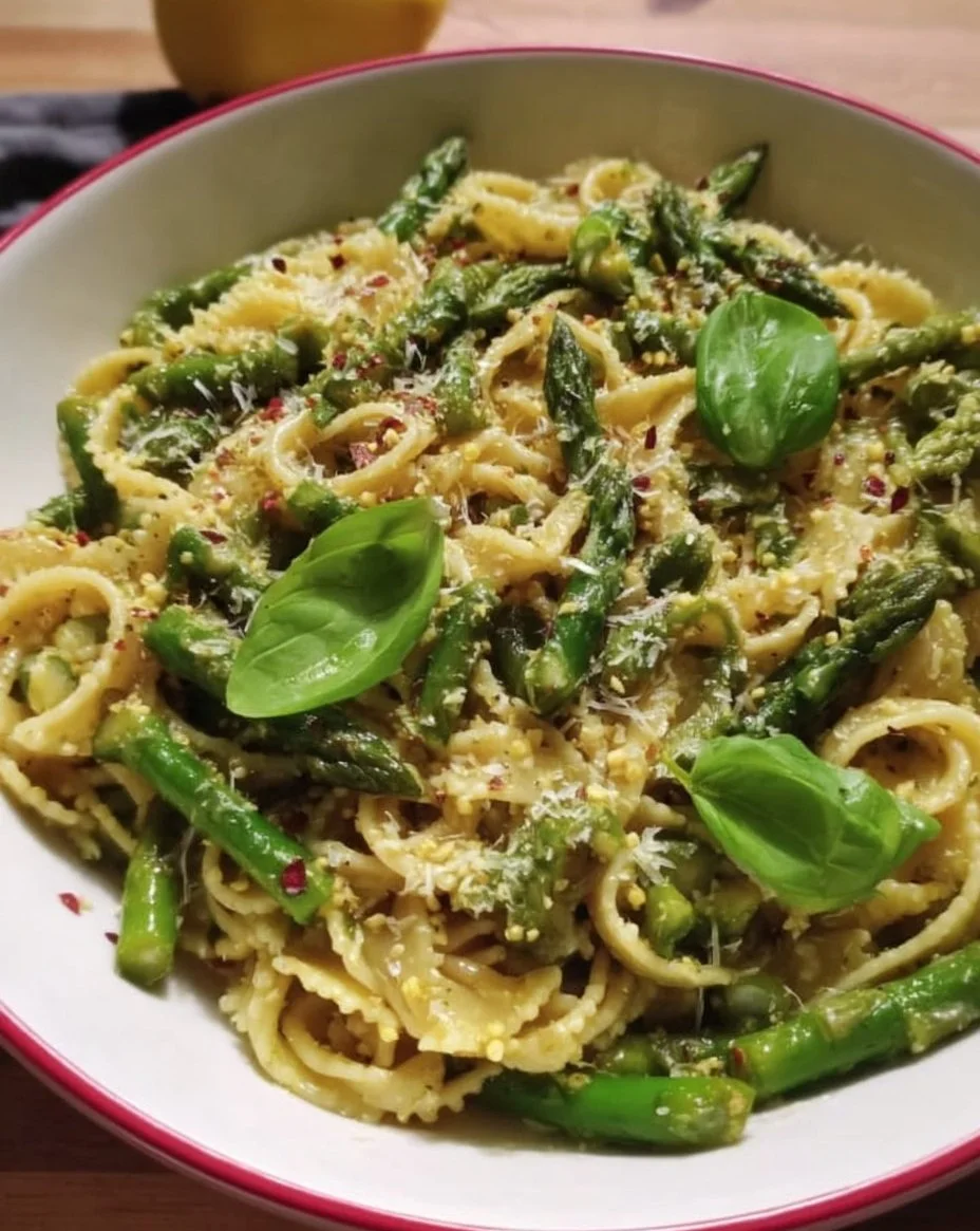 Grüner Spargel Pasta mit Zitronen und frischen Kräutern