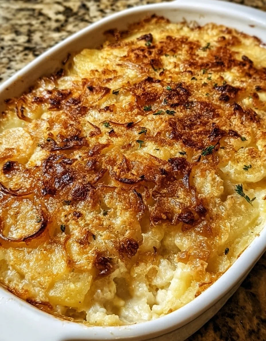 Käse-karamellisierter Zwiebel Kartoffelauflauf