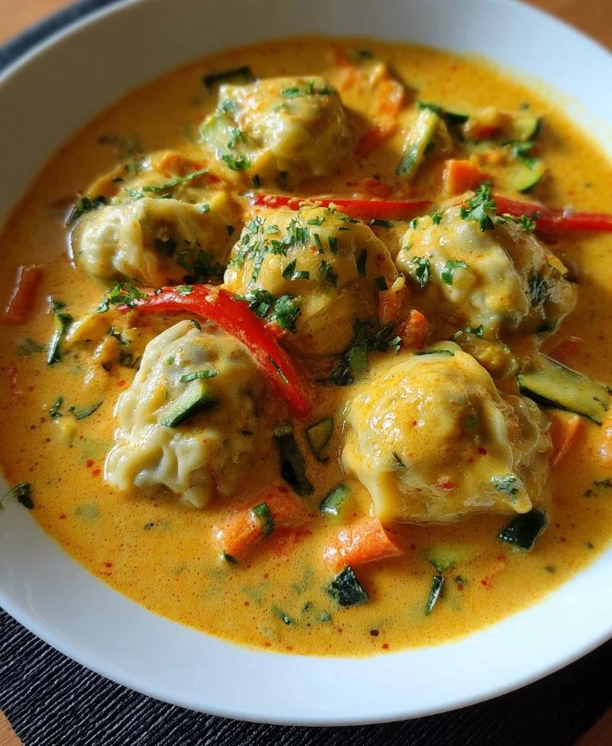 Kokos-Curry-Suppe mit Knödeln