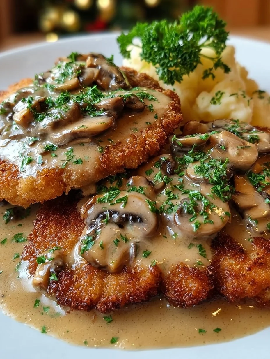 Naturschnitzel in Champignonrahmsauce