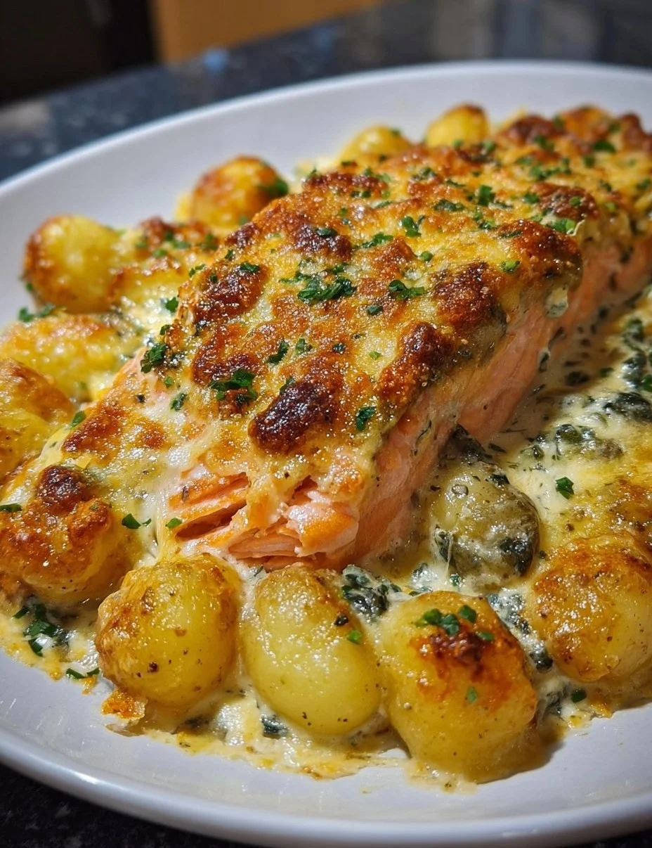 Schnelles Lachs- Sahne-Gratin mit Gnocchi