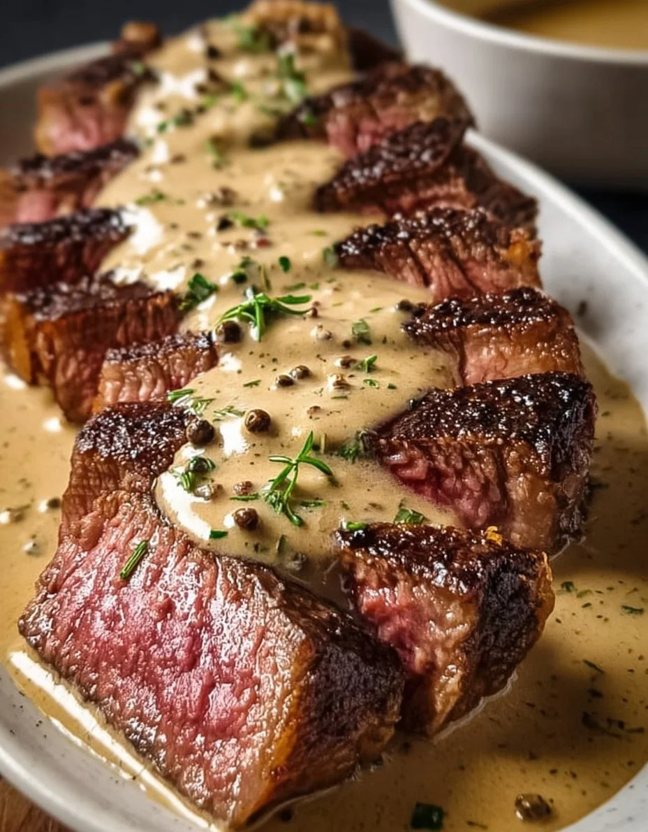 Steak mit cremiger Pfeffersoße