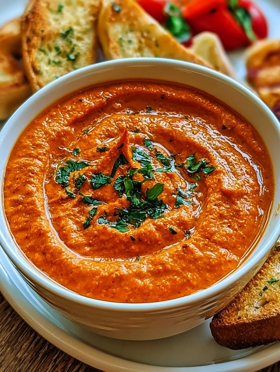 Cremiger gerösteter Paprika-Dip in einer Schüssel serviert
