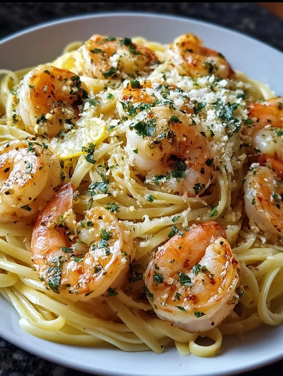 Garnelen Pasta mit Kräuterbutter und Knoblauch