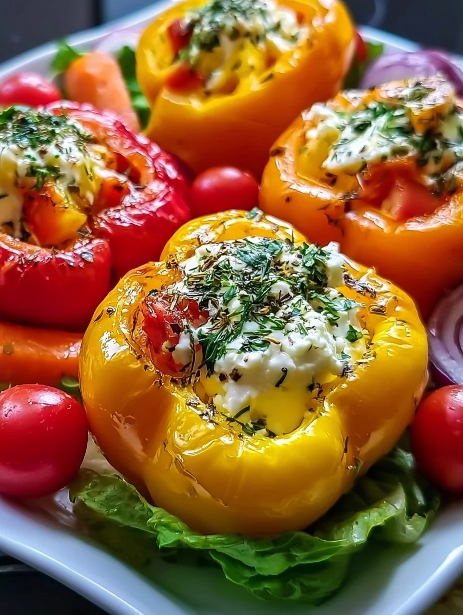 Gefüllte Feta-Paprika mit buntem Salat
