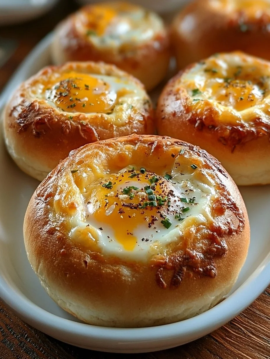 Gefüllte Frühstücksbrötchen mit Ei und Käse