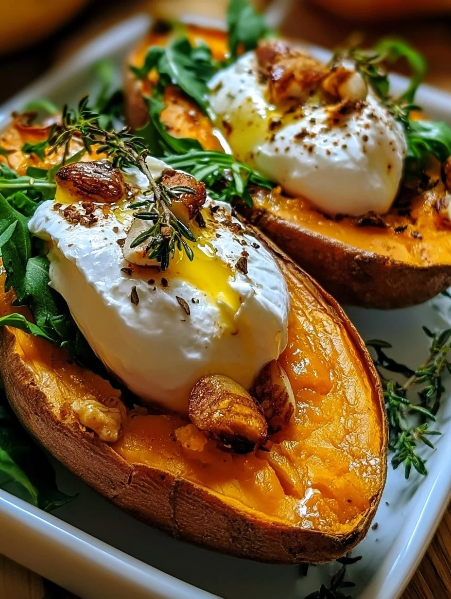 Gefüllte Süßkartoffeln mit Burrata