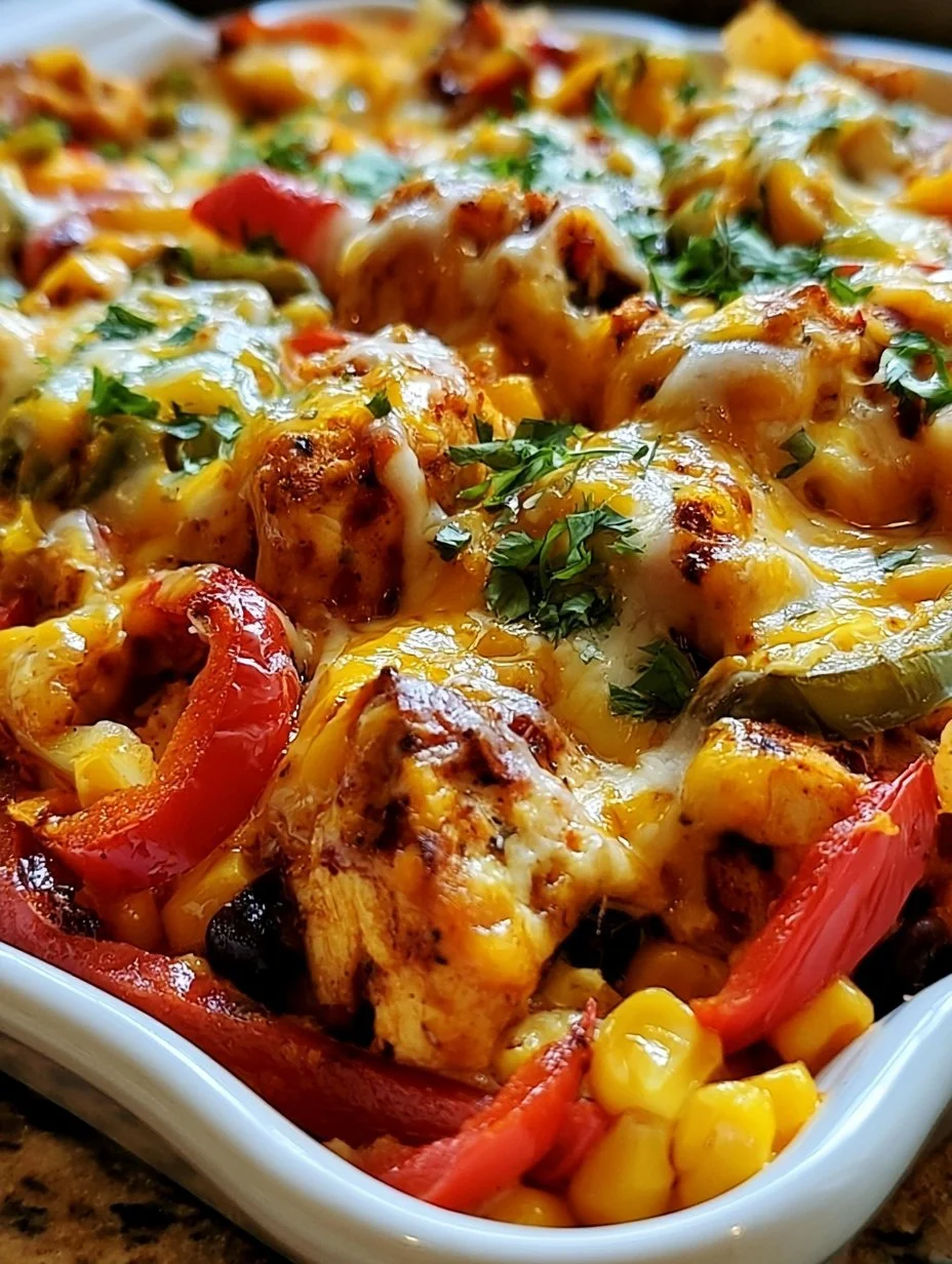 Käsiger Fajita Hähnchen Auflauf