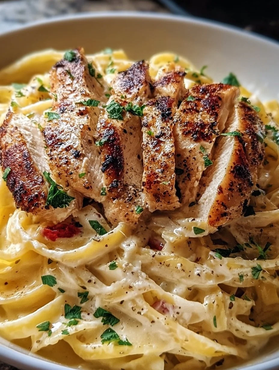 Pasta Alfredo mit gebratenem Hähnchen