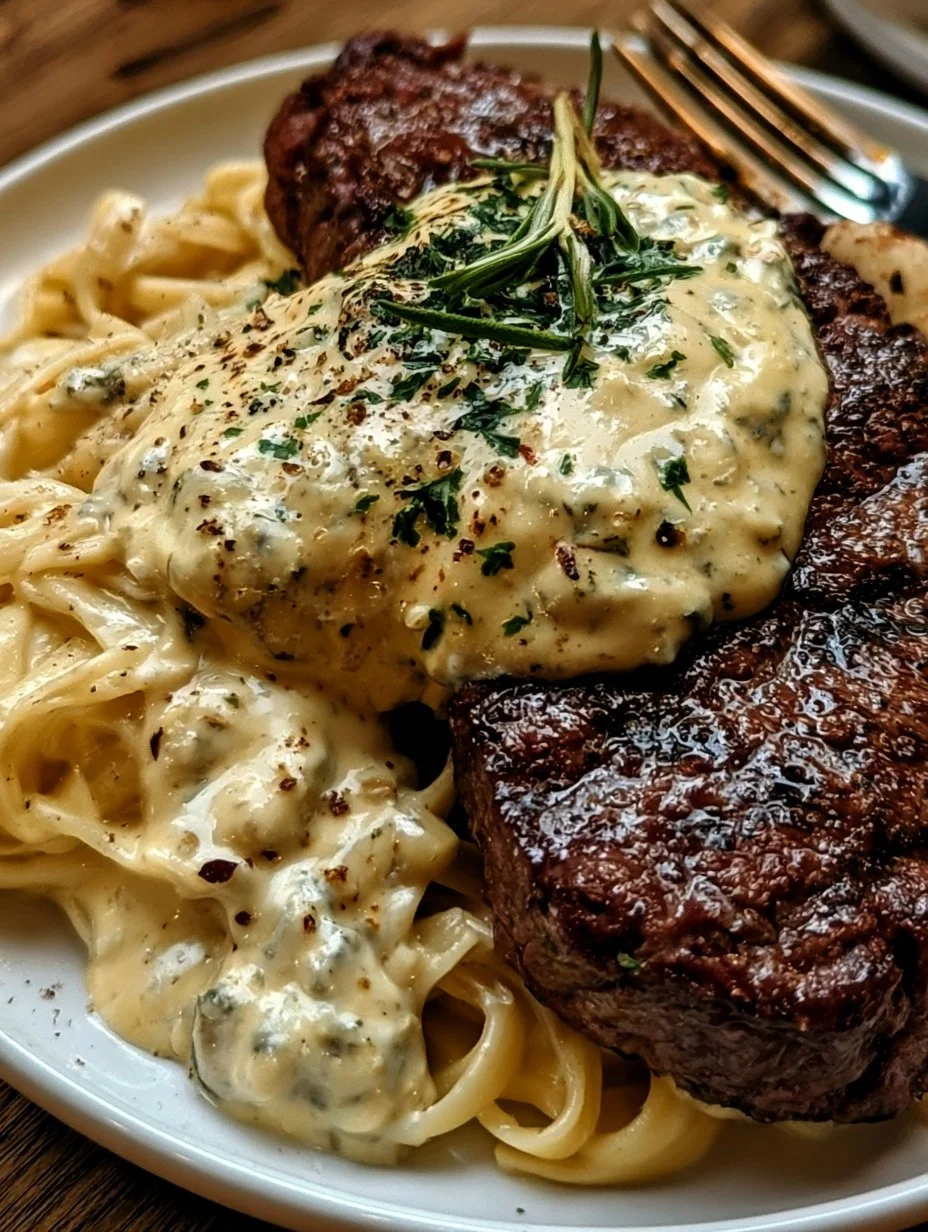 Pikantes Steak Gorgonzola Alfredo mit cremiger Parmesan-Soße