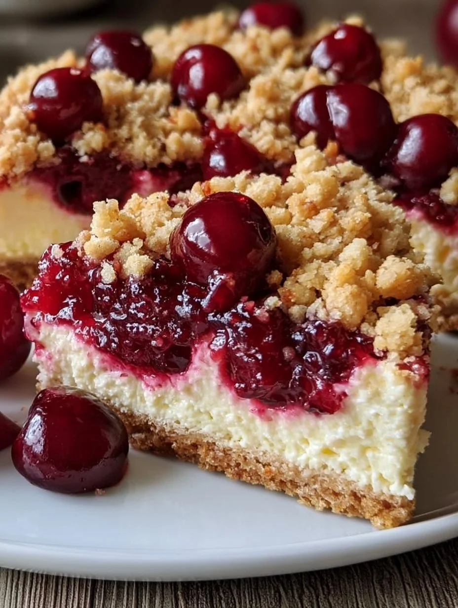 Saftiger Käsekuchen mit Kirschen und Streuseln