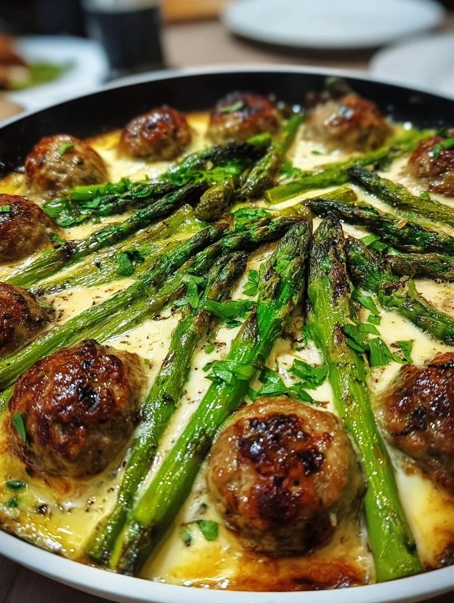 Spargelpfanne mit Frikadellen