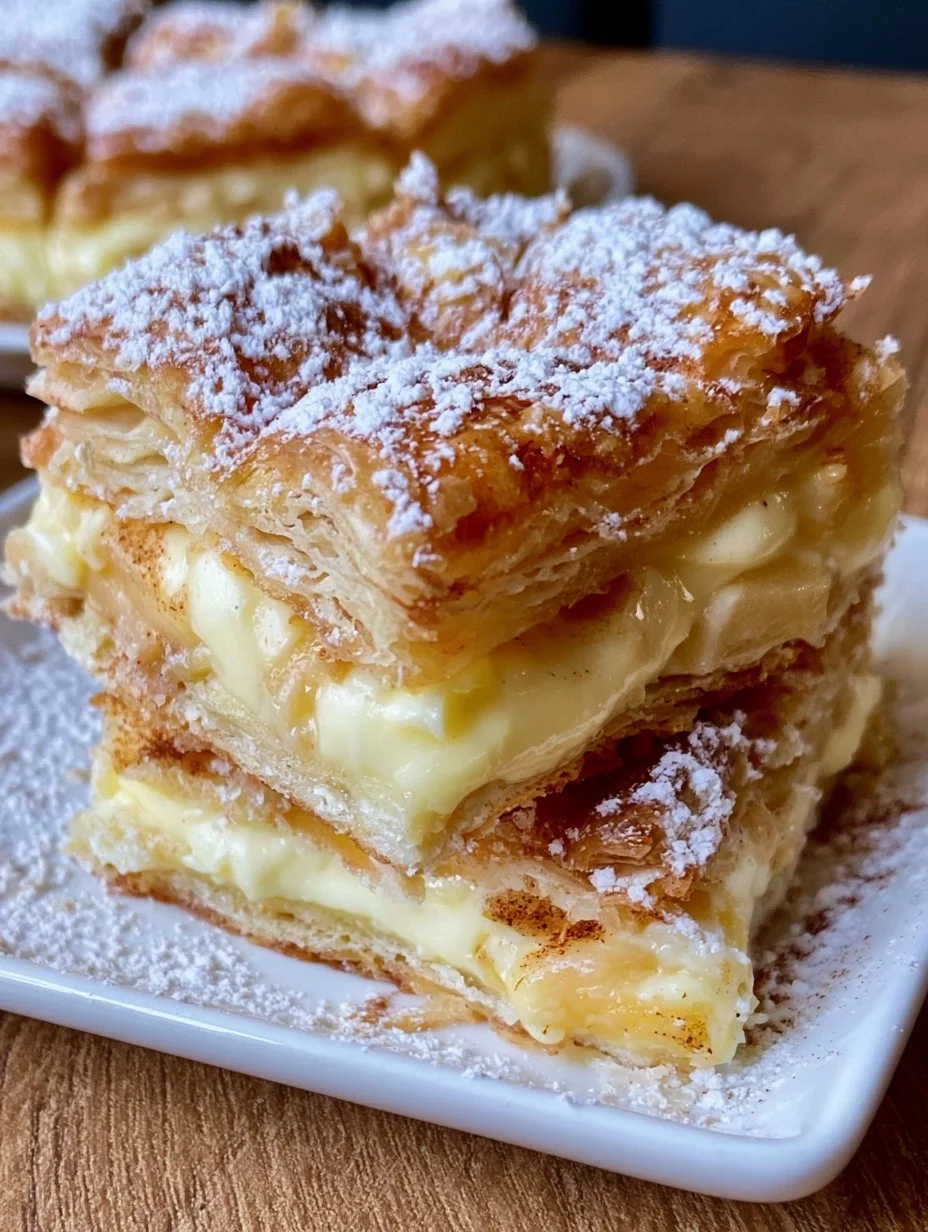 Blätterteigkuchen mit Puddingcreme und Apfel