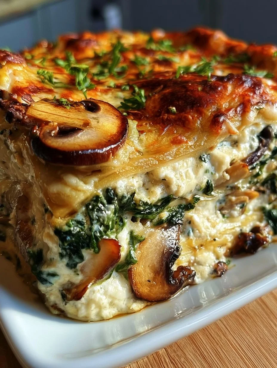 Cremige Spinat- und Pilzlasagne