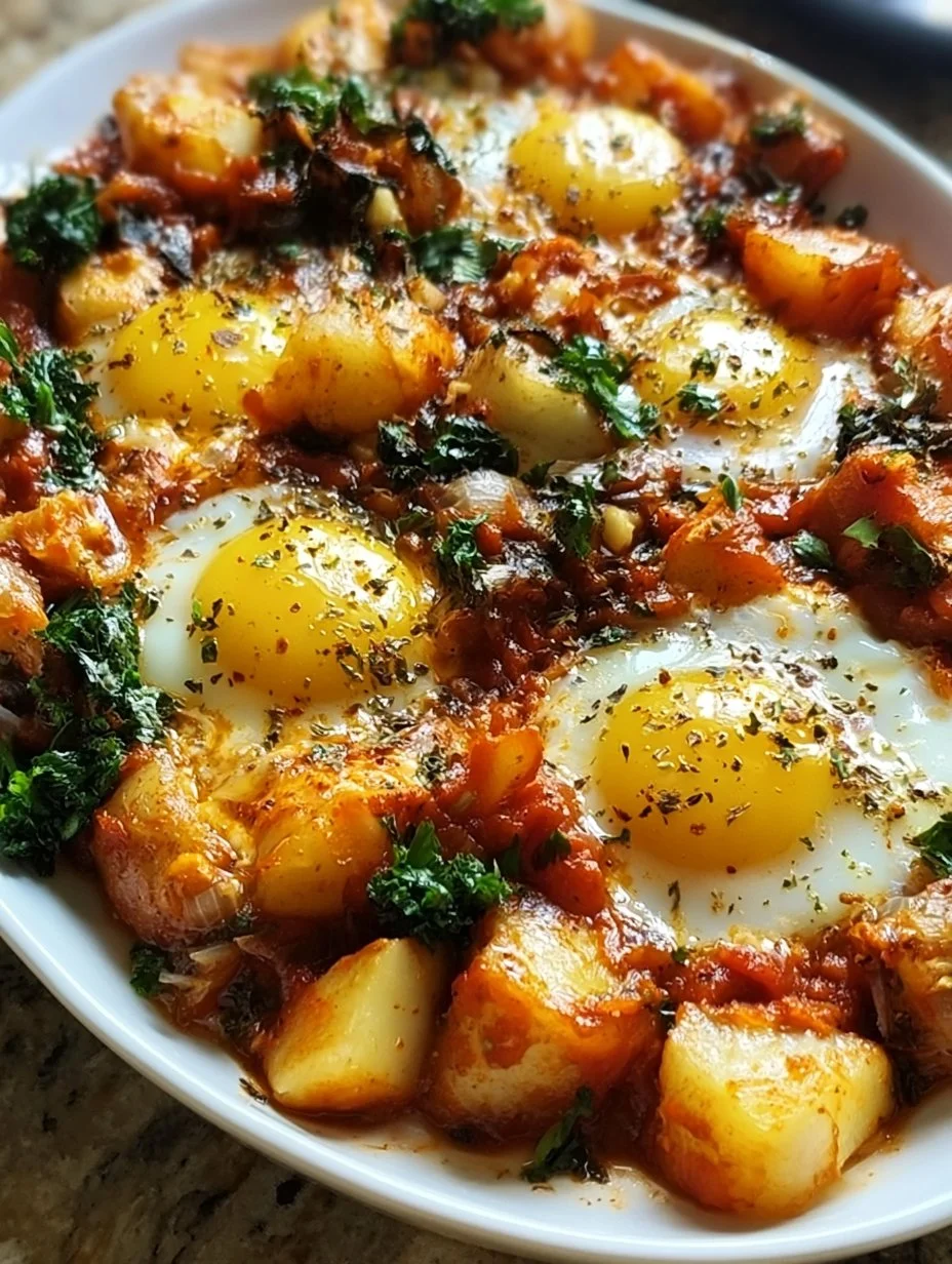 Ein-Topf würzige Eier und Kartoffeln