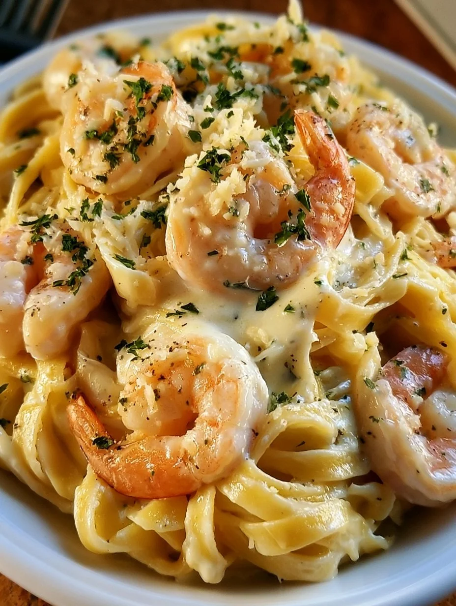 Fettuccine Alfredo mit Garnelen