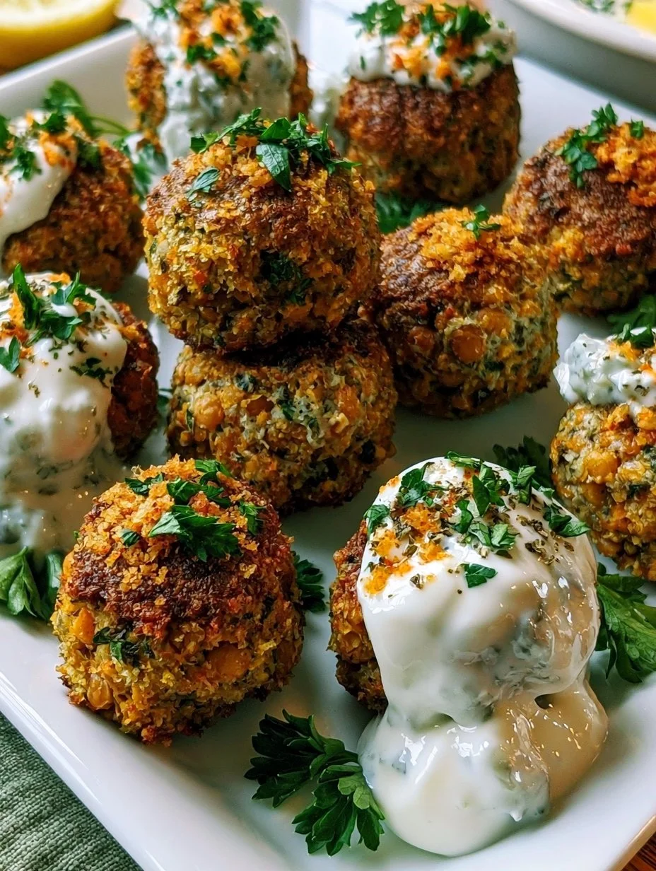 Gebratene griechische Linsen-Fleischbällchen mit Tzatziki