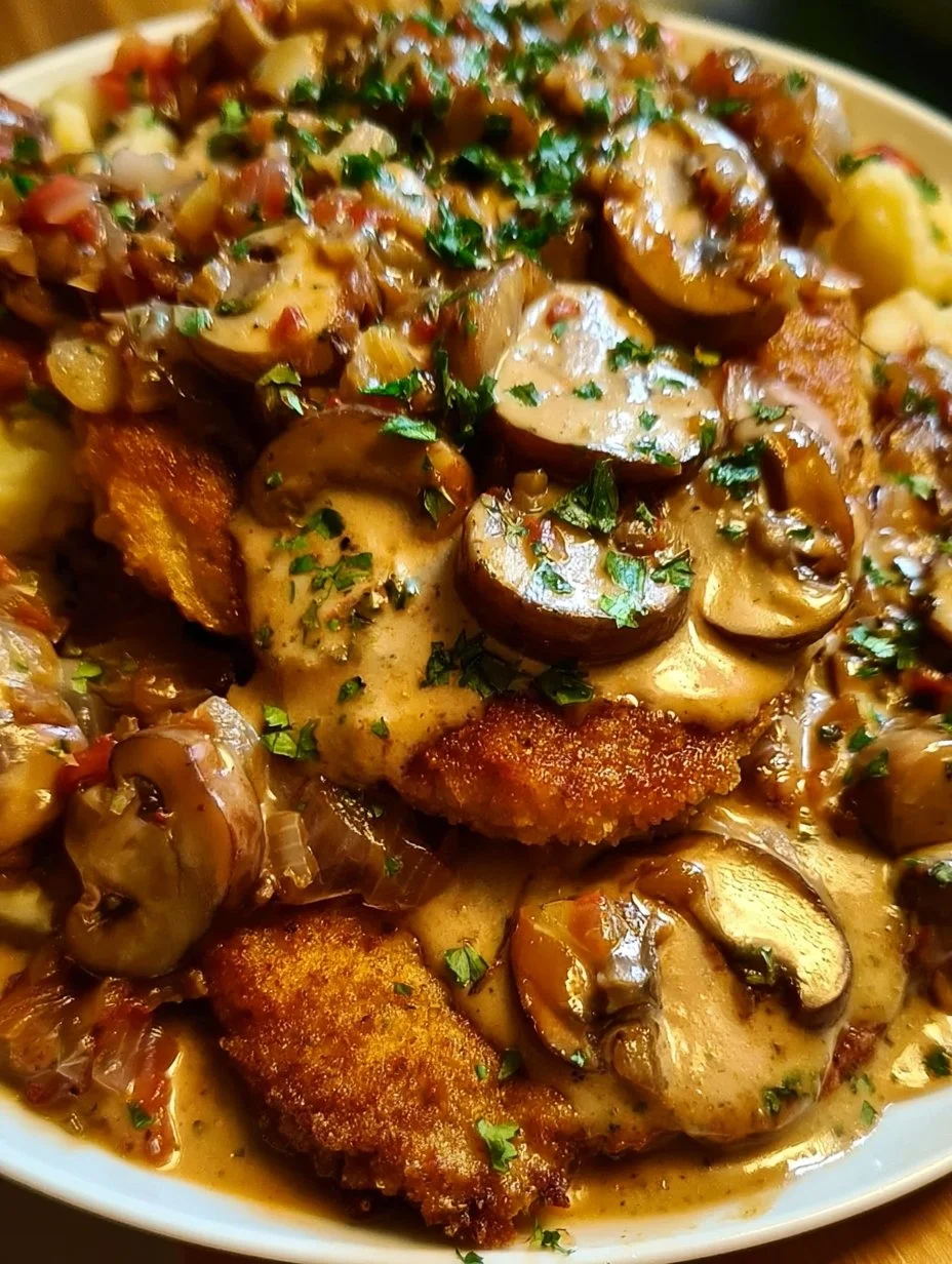 Geschmorte Schnitzelpfanne in Jägersauce