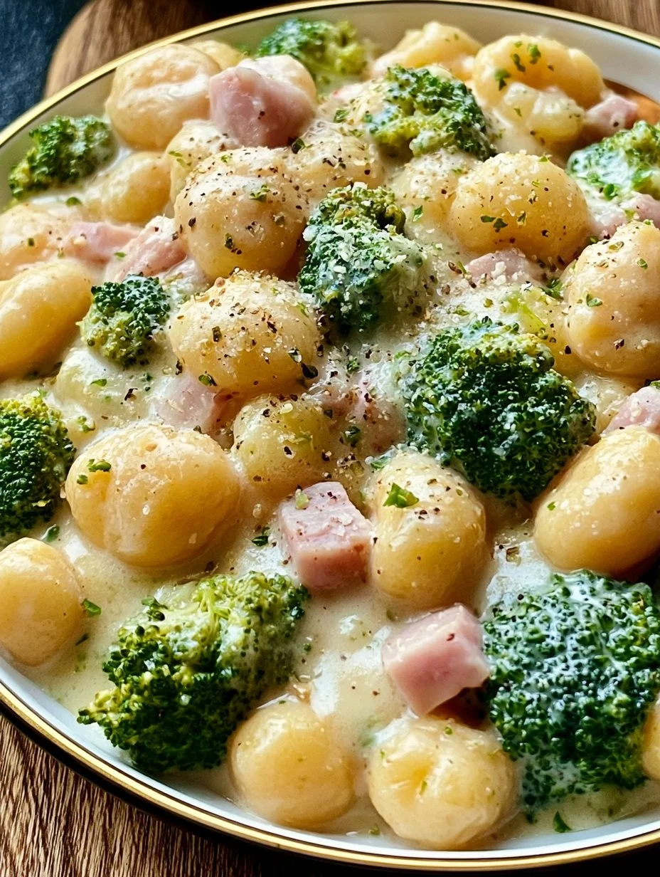 Gnocchi mit Brokkoli und Schinken in cremiger Käsesauce