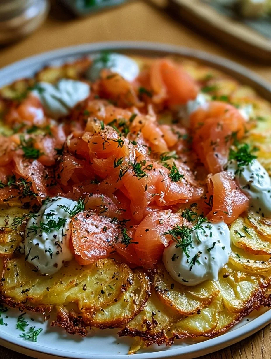 Kartoffelgalette mit Räucherlachs und Crème Fraîche