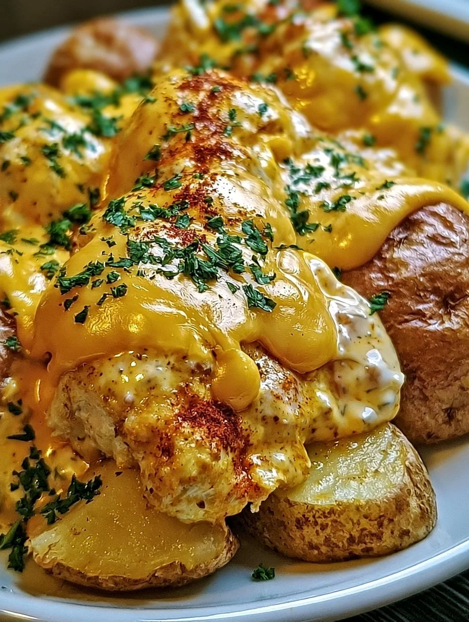 Käse-Ranch- Hühnchen und Kartoffeln