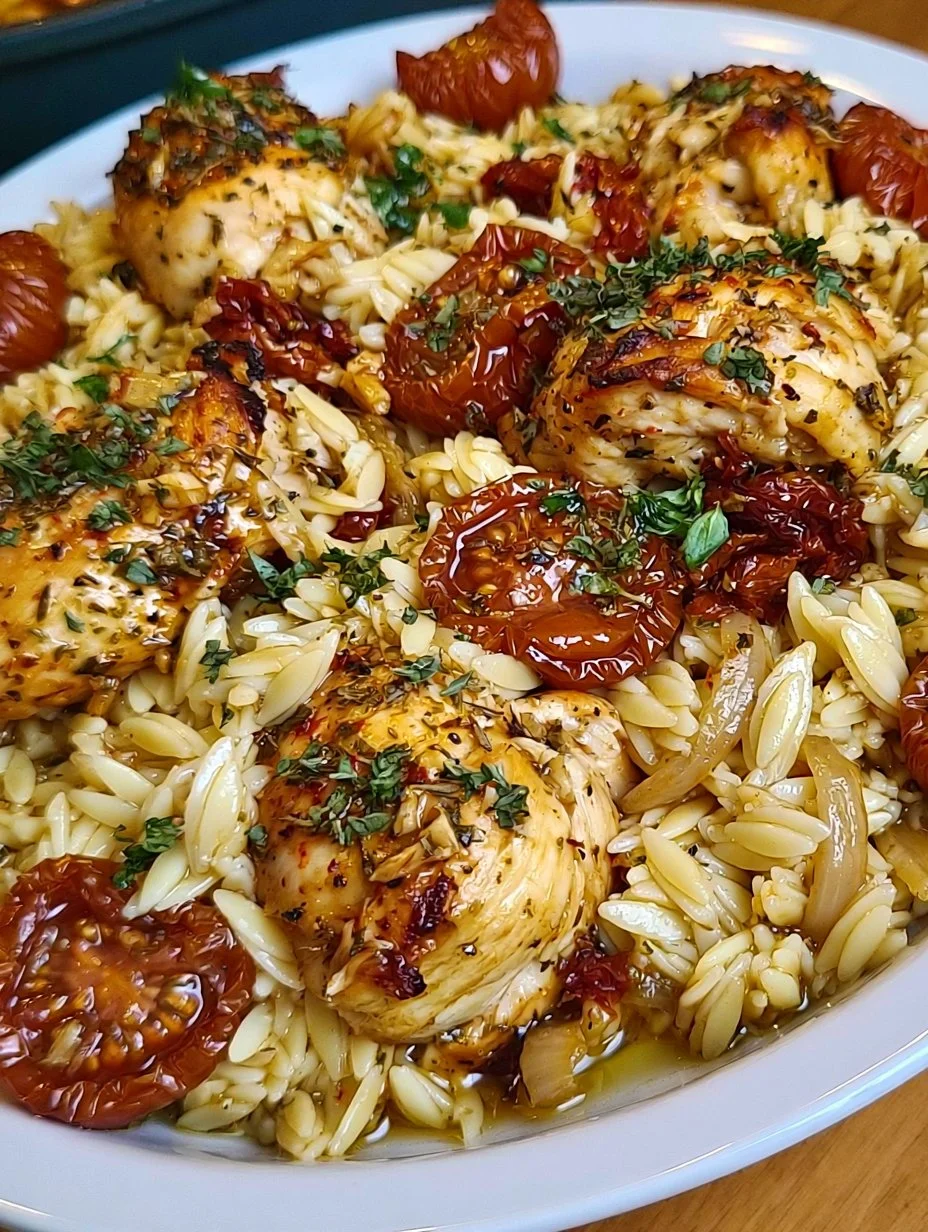 Mittelmeer-Hühnchen und Orzo-Pfanne